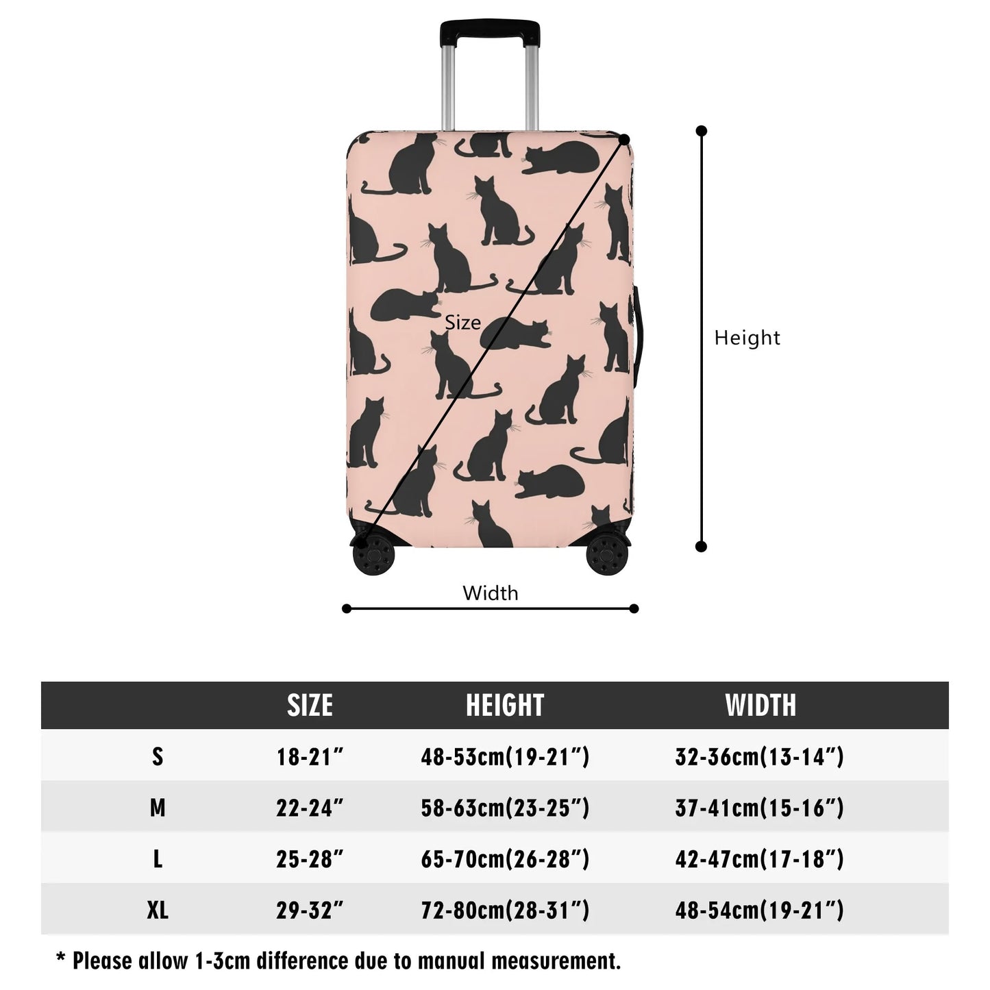 Cats Print Luggage Cover, Kittens Black Pink Suitcase Protector Hard Carry On Bag Washable Wrap Large Small Travel Aesthetic Zipper Sleeve