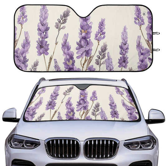 Lavender Car Sun Shade, Floral Flowers Front Windshield Coverings Blocker Auto Protector Window Visor Screen Cover Shield Women SUV Truck