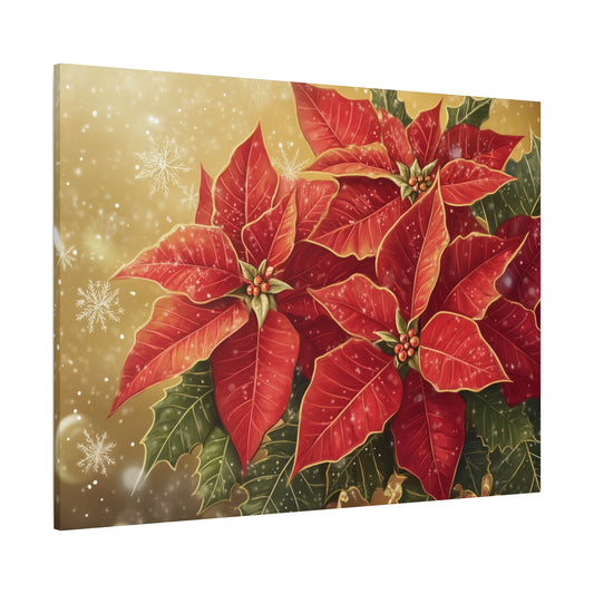 Poinsettias Christmas Canvas Gallery Wrap, Xmas Flowers Wall Art Print Artwork Decor Small Large Hanging Modern Vintage Landscape Poster