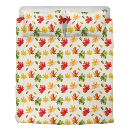 Maple Leaf Bedding Set (3pcs), Fall Autumn One Duvet Cover and Two Pillow Covers California King Queen Full Twin Bed Bedroom Decor