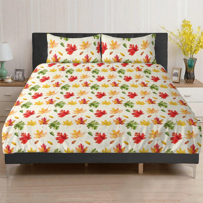 Maple Leaf Bedding Set (3pcs), Fall Autumn One Duvet Cover and Two Pillow Covers California King Queen Full Twin Bed Bedroom Decor