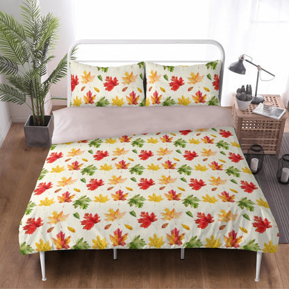 Maple Leaf Bedding Set (3pcs), Fall Autumn One Duvet Cover and Two Pillow Covers California King Queen Full Twin Bed Bedroom Decor