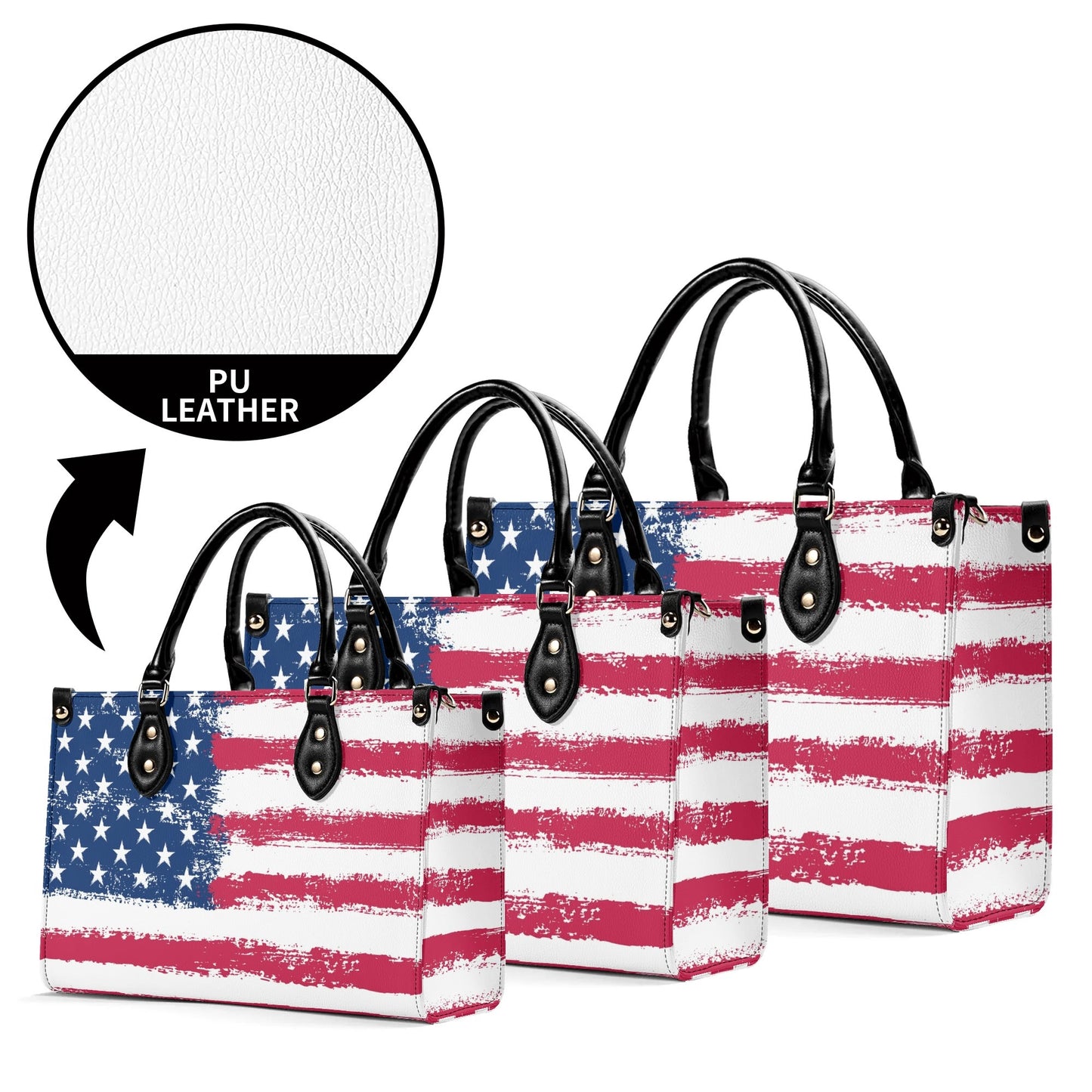 American Flag Shoulder Purse,  USA Patriotic US Crossbody Vegan Leather Top Handle Handbag Print Small Large Bag Women Ladies Designer