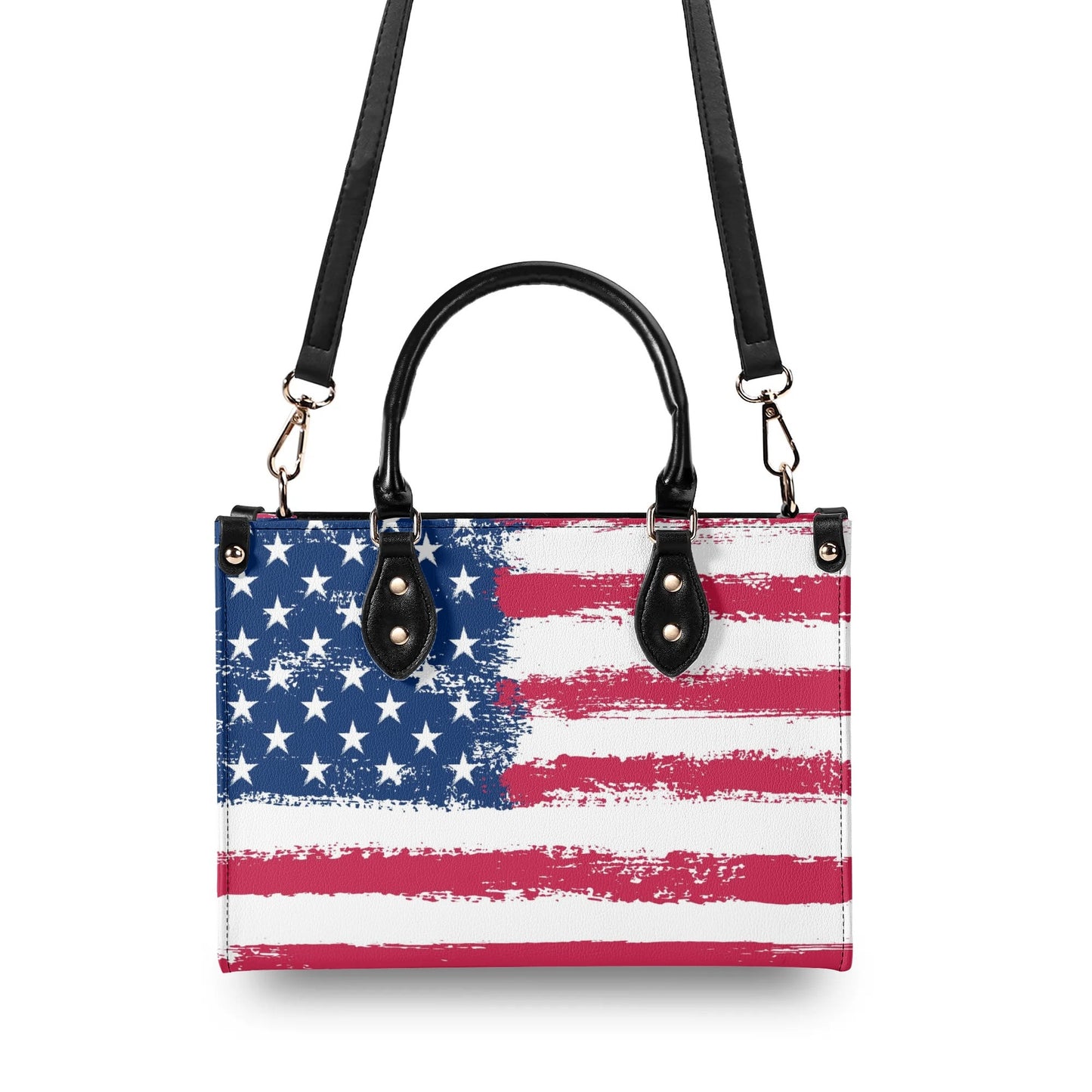 American Flag Shoulder Purse,  USA Patriotic US Crossbody Vegan Leather Top Handle Handbag Print Small Large Bag Women Ladies Designer