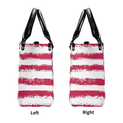 American Flag Shoulder Purse,  USA Patriotic US Crossbody Vegan Leather Top Handle Handbag Print Small Large Bag Women Ladies Designer