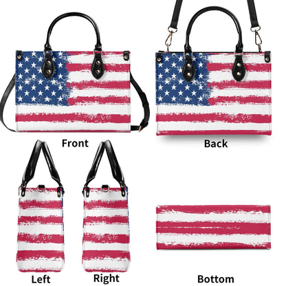 American Flag Shoulder Purse,  USA Patriotic US Crossbody Vegan Leather Top Handle Handbag Print Small Large Bag Women Ladies Designer