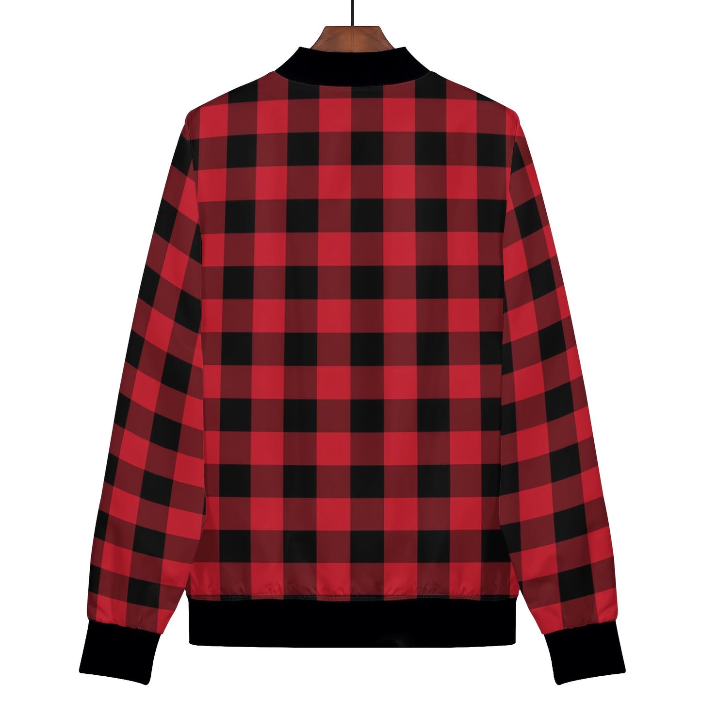 Red Black Buffalo Plaid Women Bomber Jacket, Check Ladies Female Zip Up Streetwear Winter Vintage Pilot Varsity Warm Designer Coat Plus Size