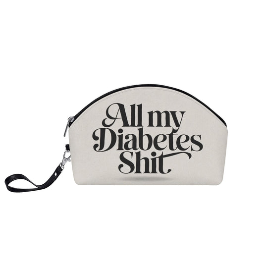 All My Diabetes Shit Leather Bag Wristlet, Funny Diabetic Type 1 2 Travel Zipper Pouch Gift Medical Emergency Supply Curved Organizer Case