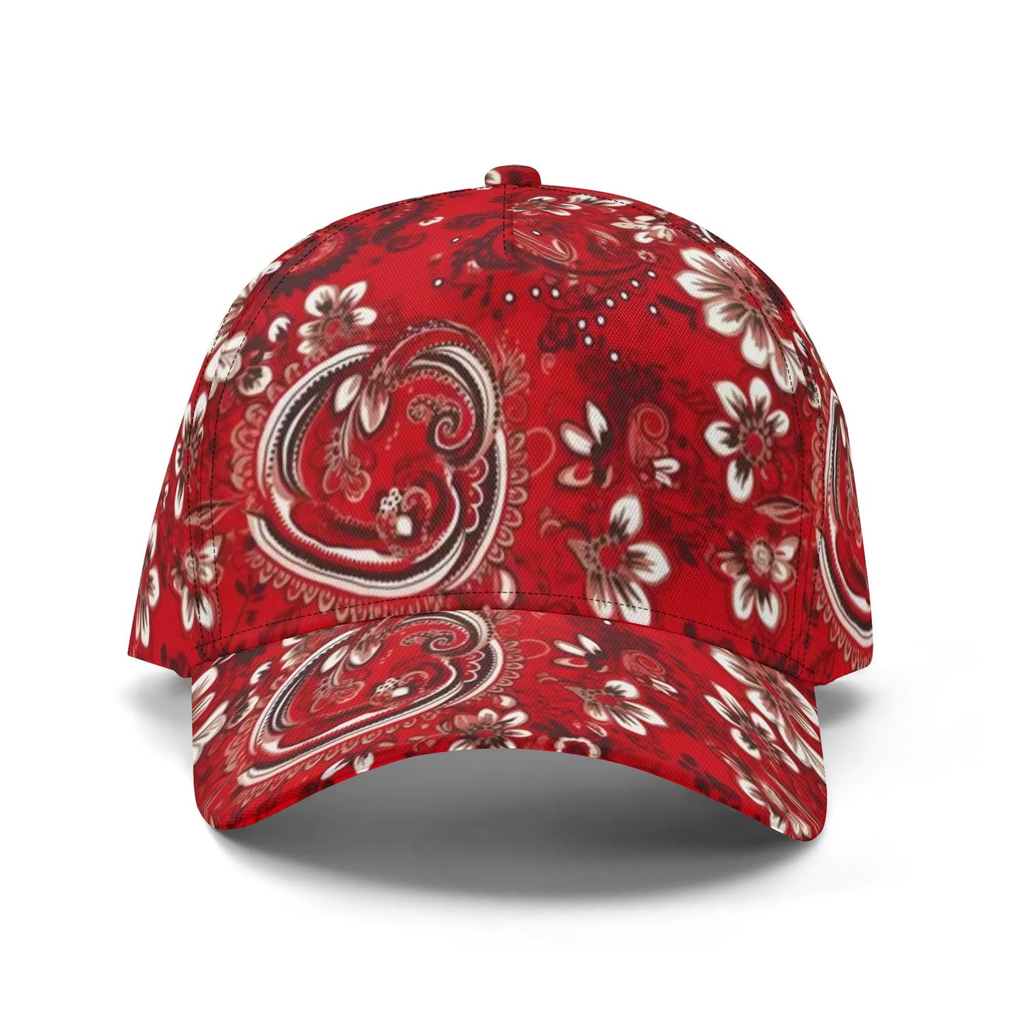 Red Paisley Baseball Hat Cap, Bandana Ball Dad Mom Trucker Men Women Male Ladies Artisan Aesthetic Designer Fashion Hat