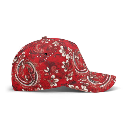 Red Paisley Baseball Hat Cap, Bandana Ball Dad Mom Trucker Men Women Male Ladies Artisan Aesthetic Designer Fashion Hat