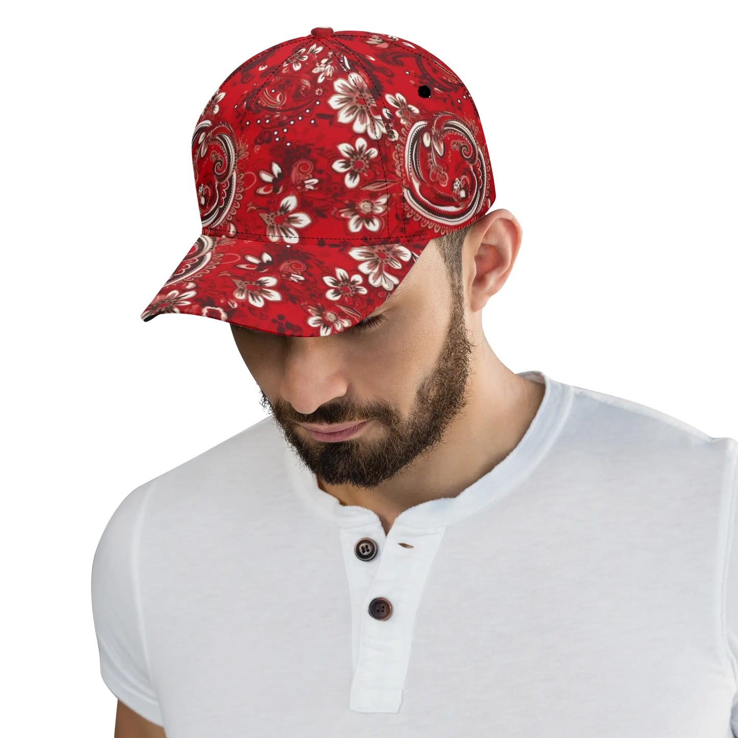 Red Paisley Baseball Hat Cap, Bandana Ball Dad Mom Trucker Men Women Male Ladies Artisan Aesthetic Designer Fashion Hat