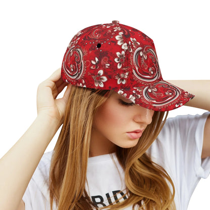 Red Paisley Baseball Hat Cap, Bandana Ball Dad Mom Trucker Men Women Male Ladies Artisan Aesthetic Designer Fashion Hat