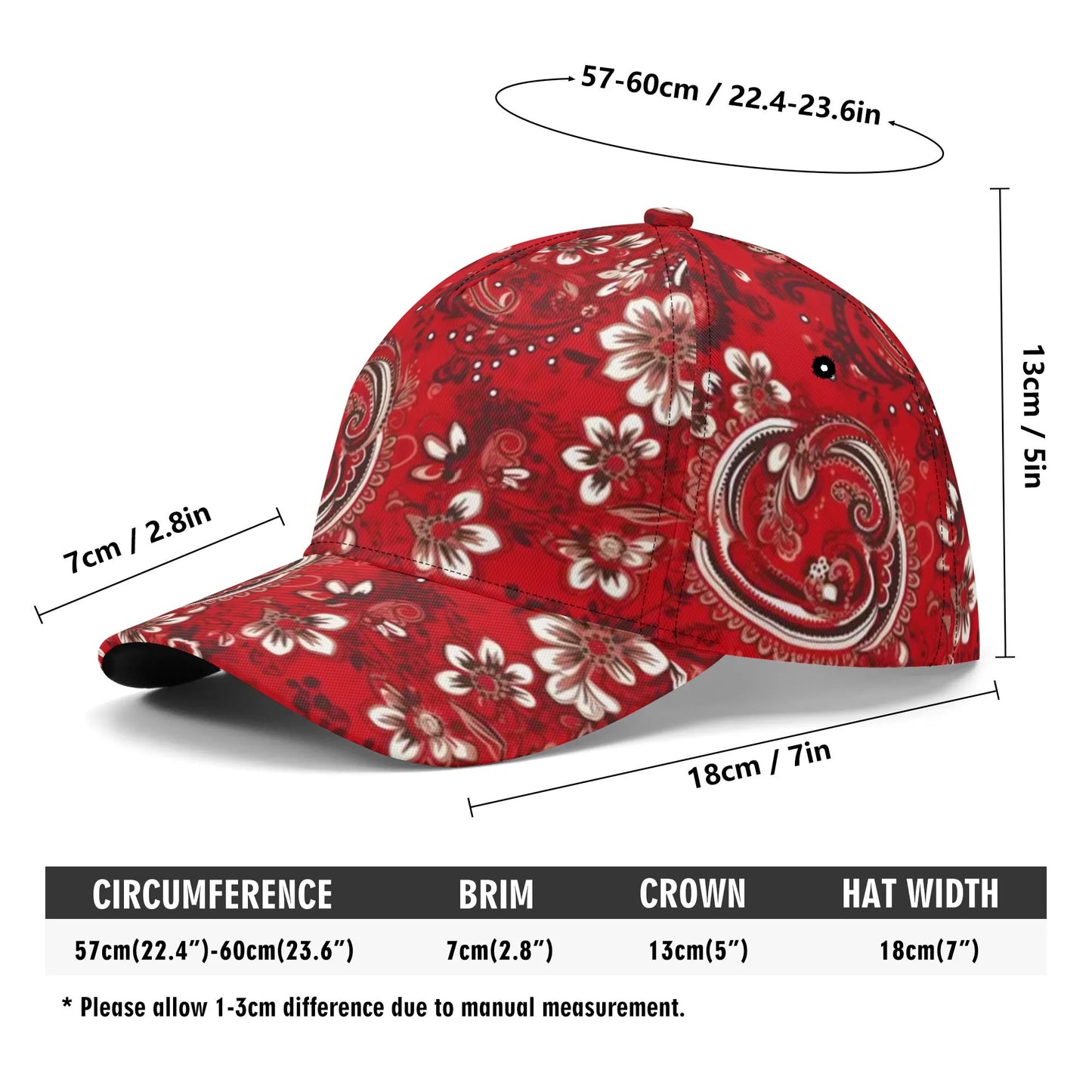 Red Paisley Baseball Hat Cap, Bandana Ball Dad Mom Trucker Men Women Male Ladies Artisan Aesthetic Designer Fashion Hat