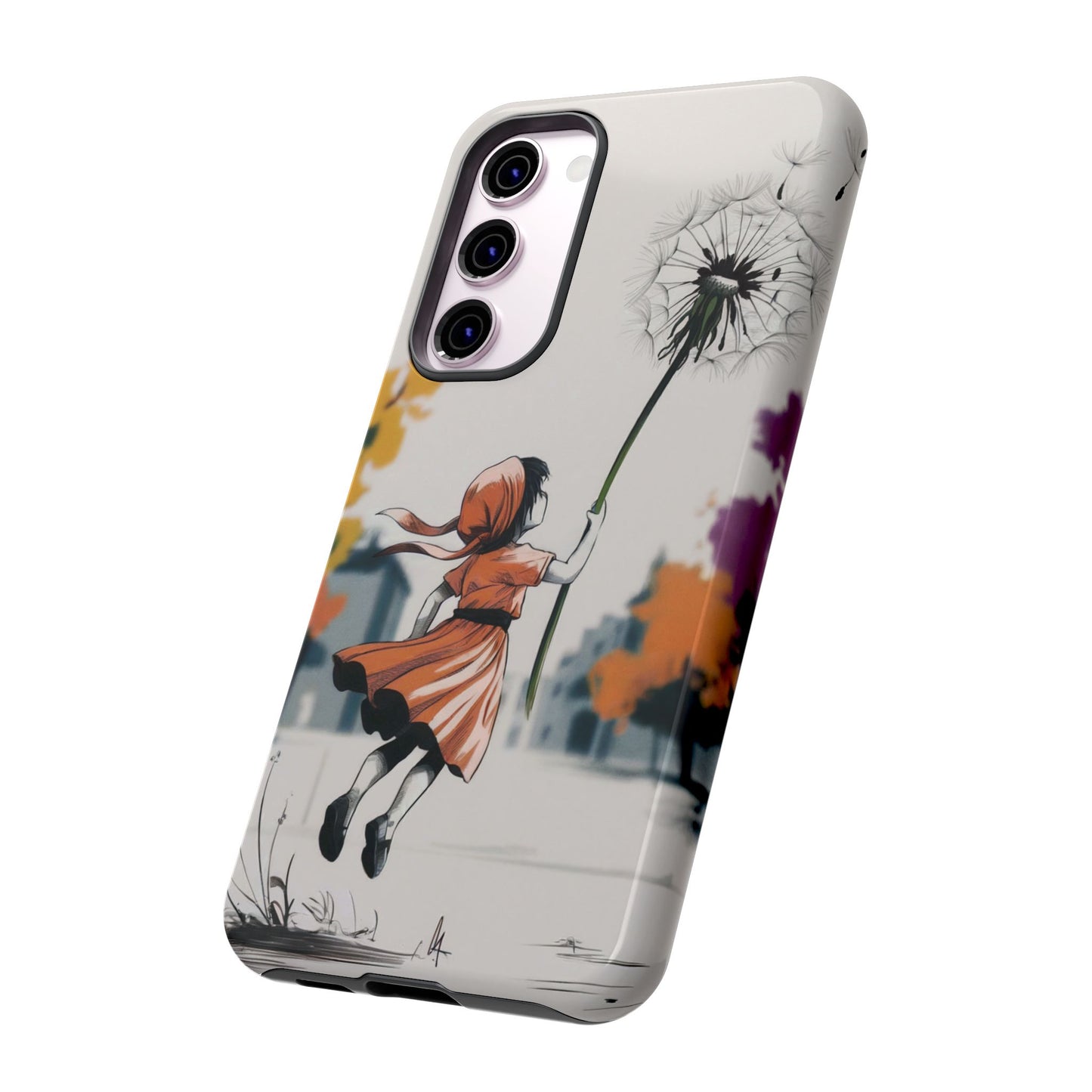 Girl Dandelion Tough Phone Case, Kids Cute Fantasy iPhone 16 15 14 13 Pro Max 12 11 8 Plus X XR XS Galaxy S24 S23 S22 S21 Google Pixel Cover