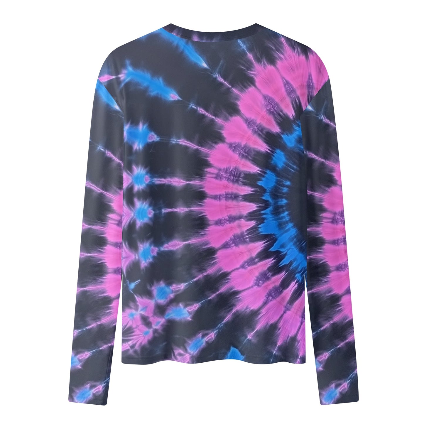 Pink Black Blue Tie Dye Women Long Sleeve Tshirt, Designer Fun Graphic Aesthetic Crew Neck Ladies Female Tee Top Shirt