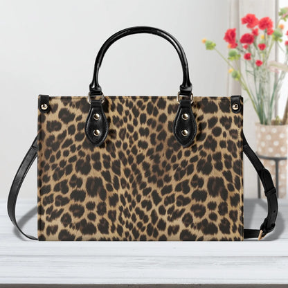 Leopard Shoulder Purse, Animal Cheetah Print Brown Crossbody Vegan Leather Top Handle Handbag Print Small Large Bag Women Ladies Designer