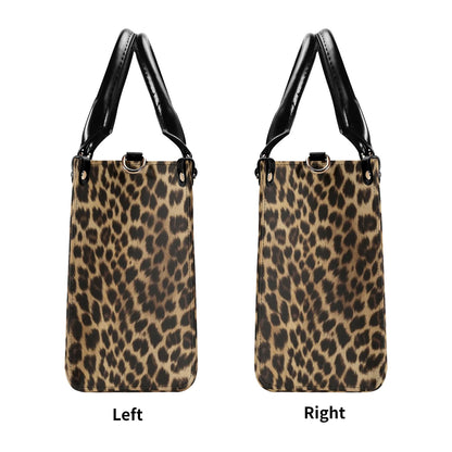 Leopard Shoulder Purse, Animal Cheetah Print Brown Crossbody Vegan Leather Top Handle Handbag Print Small Large Bag Women Ladies Designer