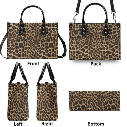 Leopard Shoulder Purse, Animal Cheetah Print Brown Crossbody Vegan Leather Top Handle Handbag Print Small Large Bag Women Ladies Designer