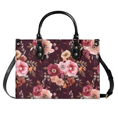 Burgundy Floral Shoulder Purse, Flowers Pink Vintage Crossbody Vegan Leather Top Handle Handbag Print Small Large Bag Women Ladies Designer