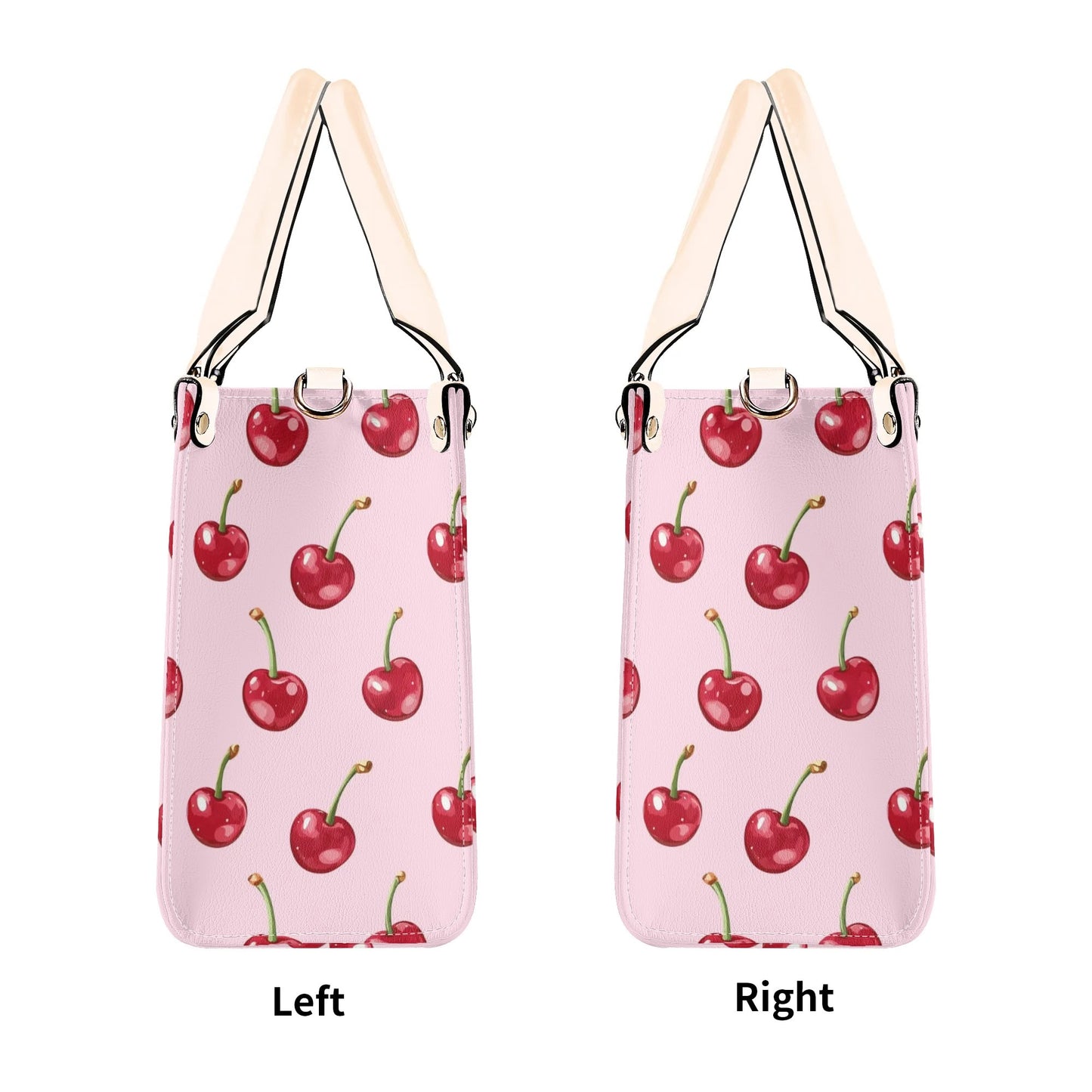 Red Cherry Pink Shoulder Purse, Fun Fruit Kawaii Crossbody Vegan Leather Top Handle Handbag Print Small Large Bag Women Ladies Designer