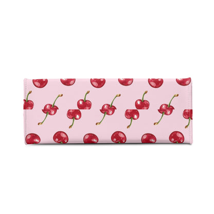 Red Cherry Pink Shoulder Purse, Fun Fruit Kawaii Crossbody Vegan Leather Top Handle Handbag Print Small Large Bag Women Ladies Designer