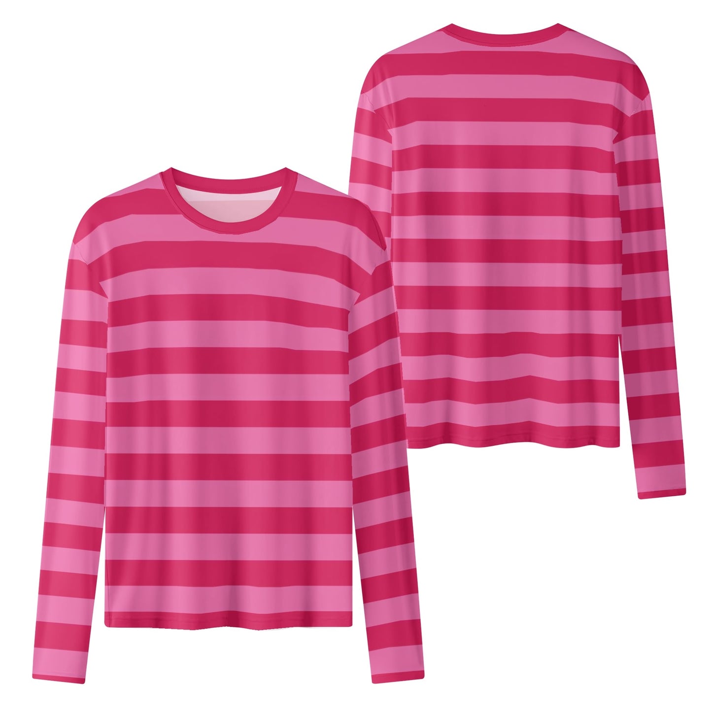 Pink and Red Striped Women Long Sleeve Tshirt, Designer Stripe Graphic Aesthetic Preppy Crew Neck Costume Ladies Female Tee Top Shirt