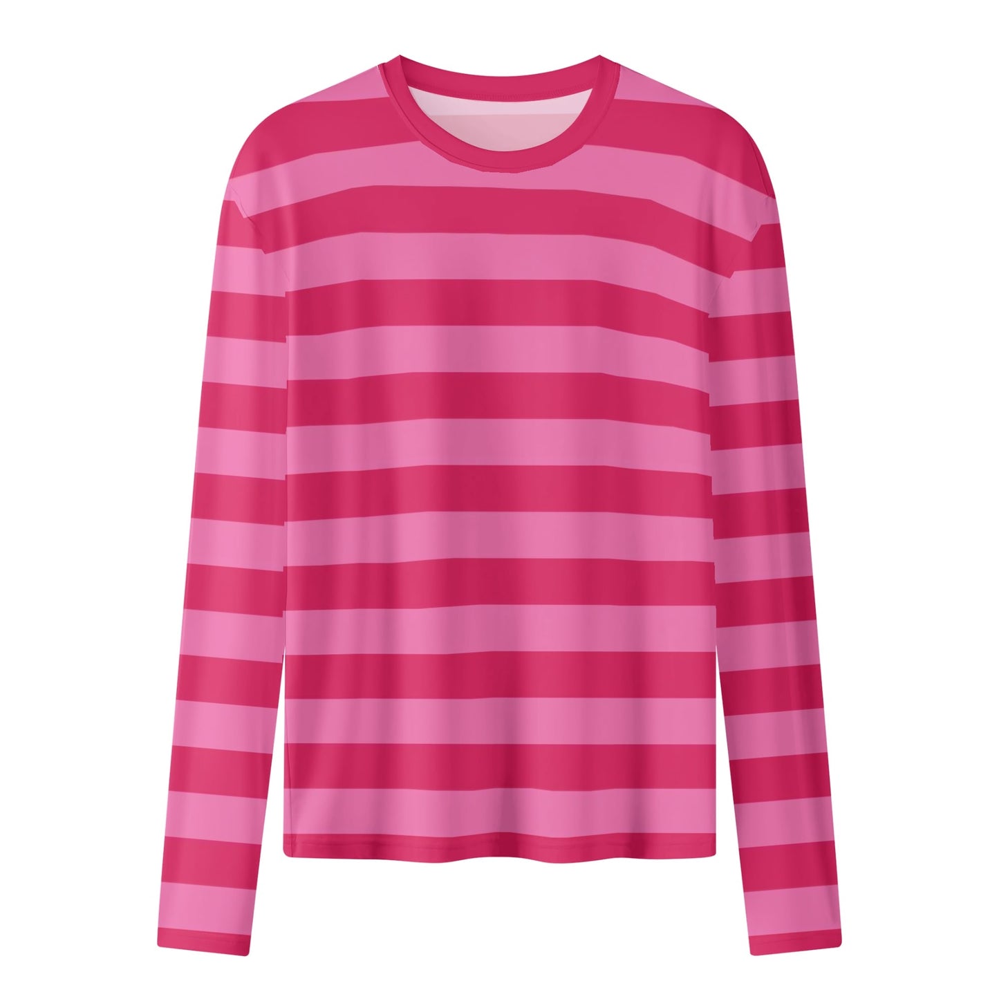 Pink and Red Striped Women Long Sleeve Tshirt, Designer Stripe Graphic Aesthetic Preppy Crew Neck Costume Ladies Female Tee Top Shirt