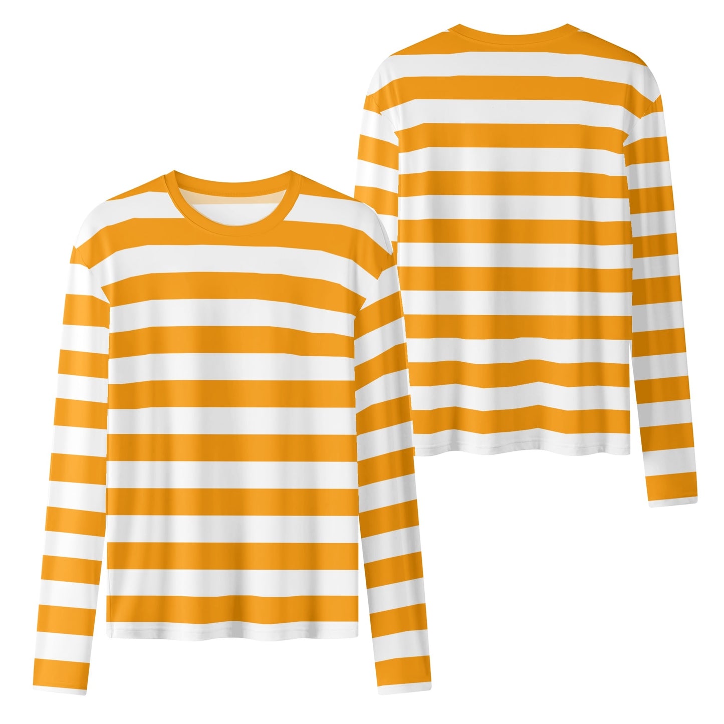 Orange and White Striped Women Long Sleeve Tshirt, Designer Stripe Graphic Aesthetic Costume Crew Neck Ladies Female Tee Top Shirt