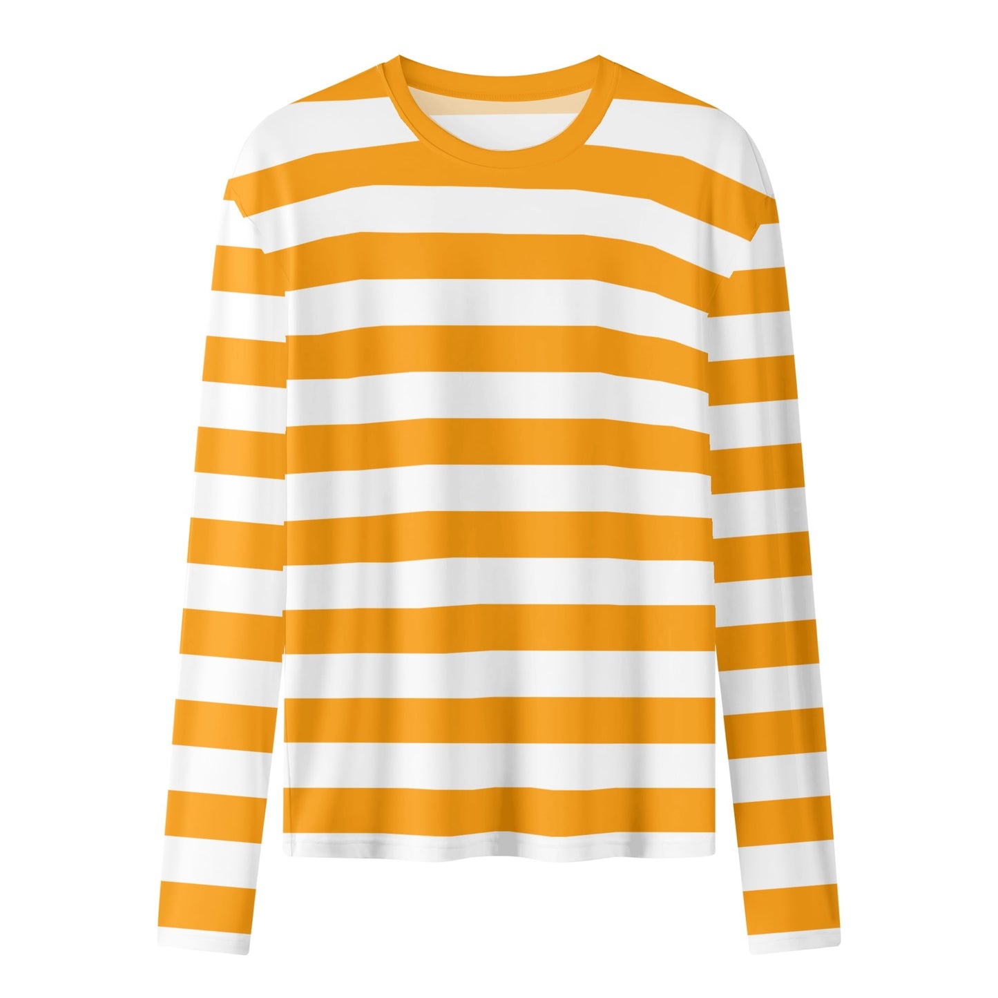 Orange and White Striped Women Long Sleeve Tshirt, Designer Stripe Graphic Aesthetic Costume Crew Neck Ladies Female Tee Top Shirt