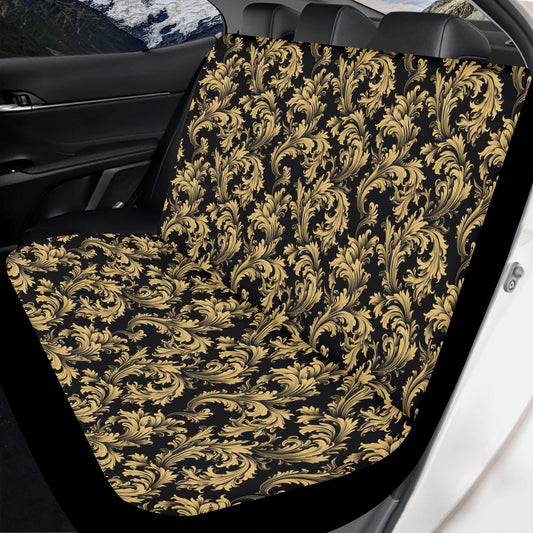 Baroque Dog Back Seat Car Cover (2pcs), Black Gold Vintage Retro Cat Rear Protector Pets Waterproof Washable Vehicle Blanket SUV Auto Truck