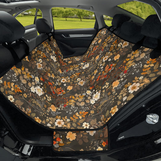 Brown Floral Dog Back Seat Car Cover, Flowers Cat Rear Protector Pets Waterproof Washable Vehicle Blanket SUV Auto Truck Hammock