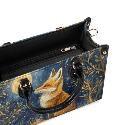 Fox Moon Shoulder Purse, Animal Stars Forest Leather Handbag Print Small Mini Bag Vegan Women Ladies Designer Crossbody Tote