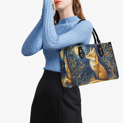 Fox Moon Shoulder Purse, Animal Stars Forest Leather Handbag Print Small Mini Bag Vegan Women Ladies Designer Crossbody Tote