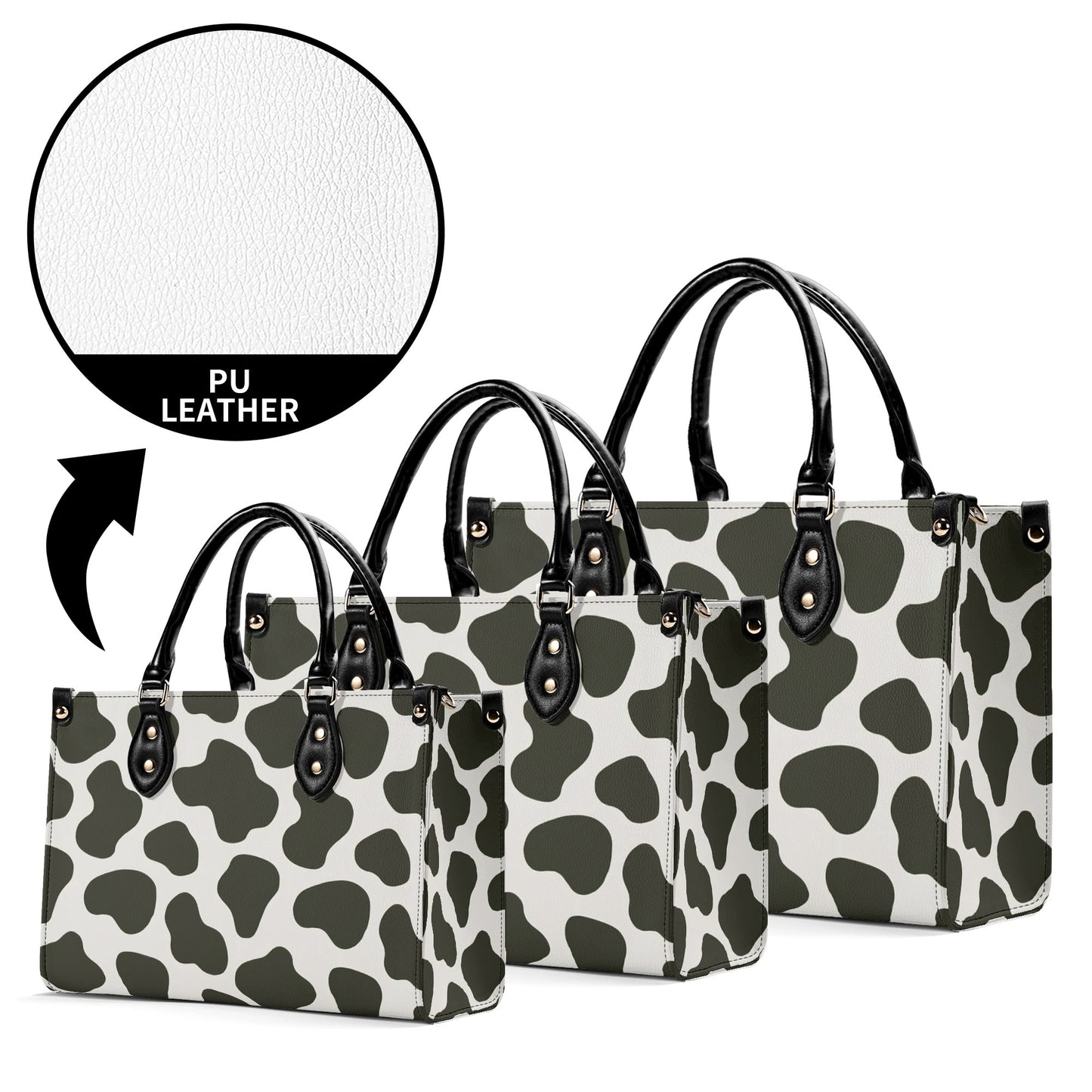 Cow Print Shoulder Purse, Animal Black White Pattern Crossbody Vegan Leather Top Handle Handbag Small Large Bag Women Ladies Designer Tote