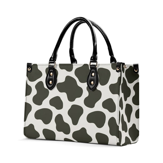 Cow Print Shoulder Purse, Animal Black White Pattern Crossbody Vegan Leather Top Handle Handbag Small Large Bag Women Ladies Designer Tote