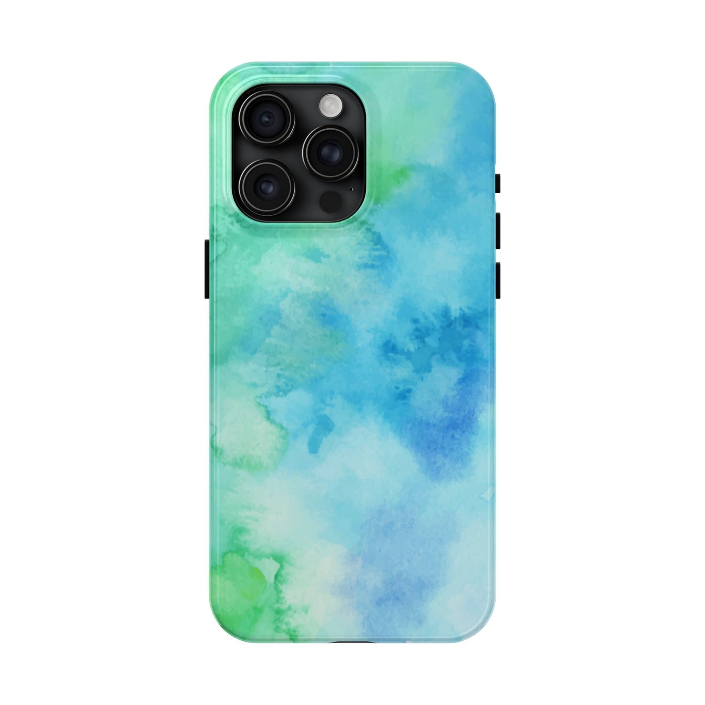 Blue Green Watercolor Tough Phone Case, Tie Dye Colorful Print Cute Cell Iphone 15 14 13 Pro Max 12 11 XS XR X 7 SE 8 Galaxy S24 S23 S22