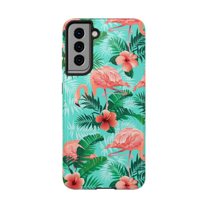 Pink Flamingo iPhone 15 14 13 12 11 Pro Max Tough Case, Green Tropical Monstera Print Cute Gift XS XR X 7 Plus 8 Cell Phone Galaxy