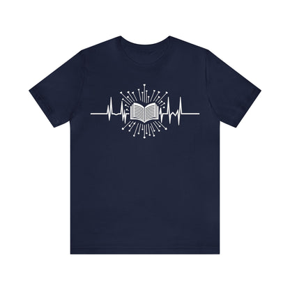 Book Heartbeat Tshirt, Reading Librarian Club Student Teacher Bookworm Designer Graphic Crewneck Men Women Tee Short Sleeve Shirt