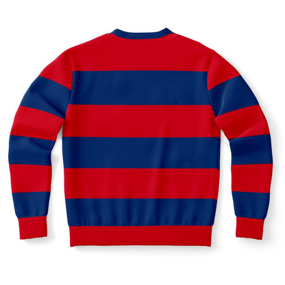 Red and Blue Striped Sweatshirt, Wide Horizontal Stripes Crewneck Fleece Cotton Sweater Jumper Pullover Men Women Adult Designer Top