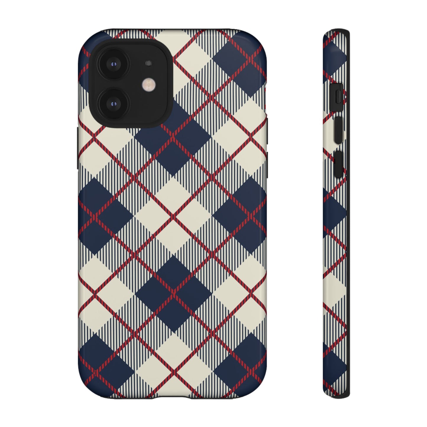 Blue Plaid iPhone 16 15 14 13 Tough Case, Checkered Check Tartan Cute 12 11 8 Plus X Xr Xs Pro Max Samsung S24 S23 S22 Galaxy Pixel Cover