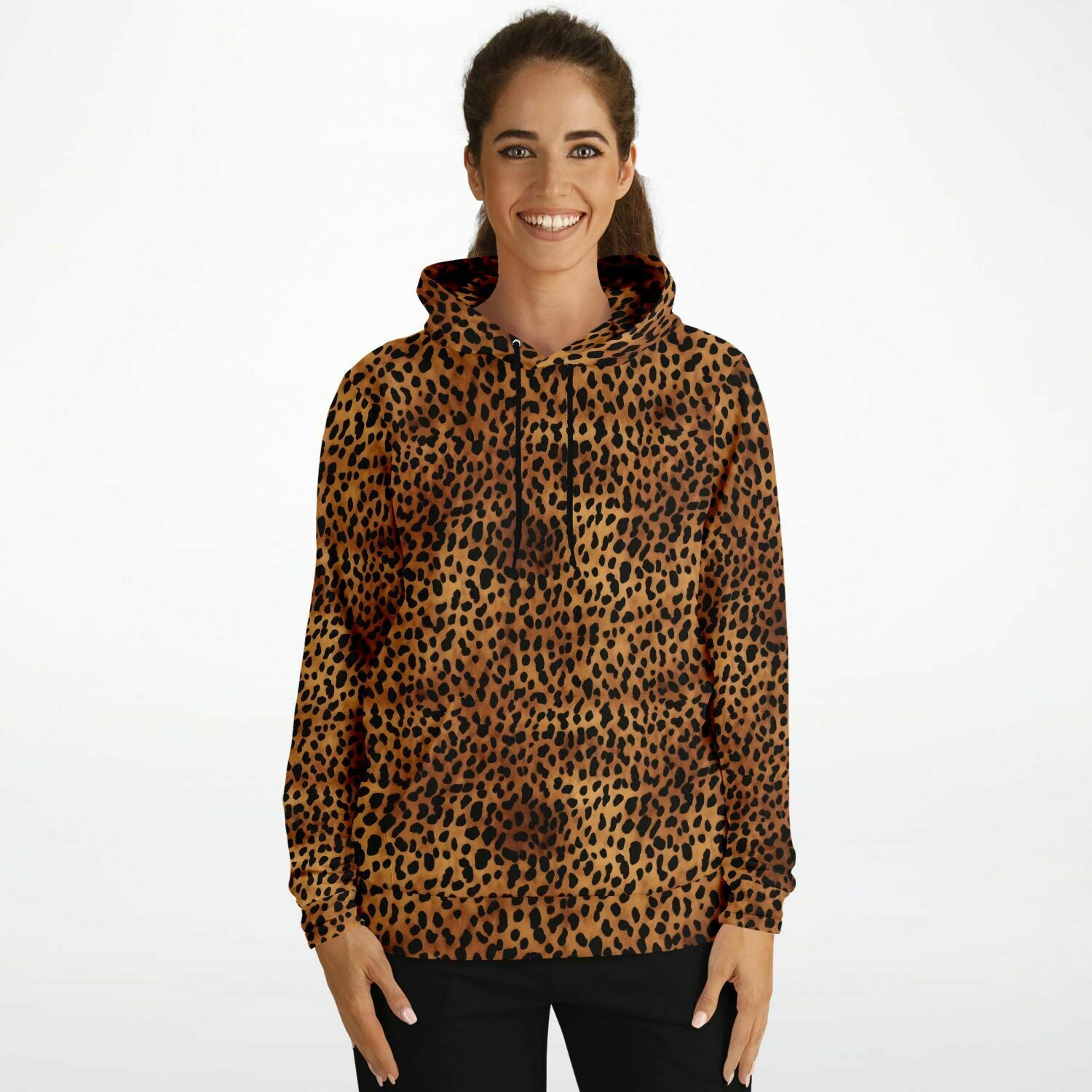 Leopard Print Hoodie Animal Cheetah Pattern Pullover Men Women Adult Aesthetic Graphic Cotton Hooded Sweatshirt with Pockets