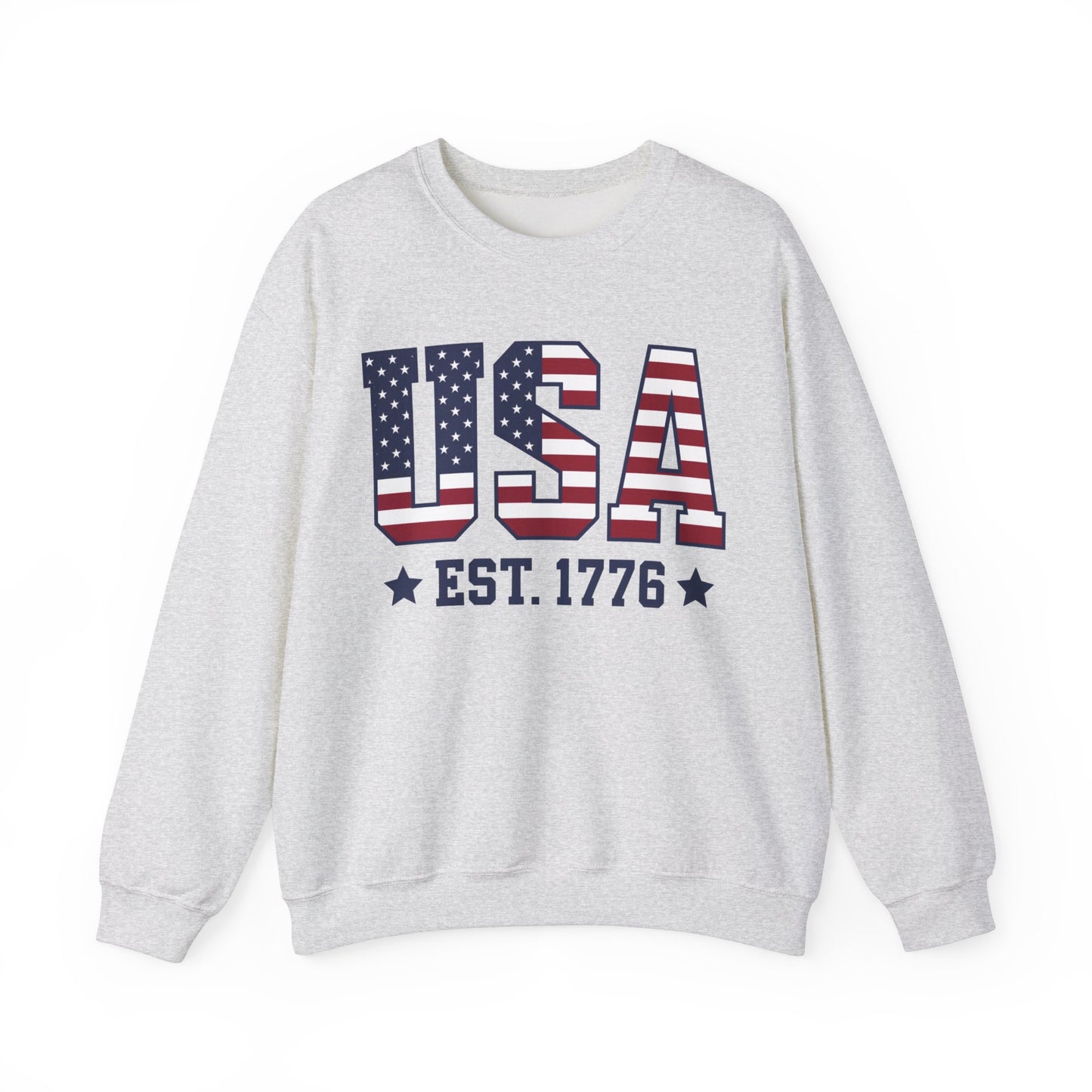 USA Est 1776 Sweatshirt, American Flag Stars Stripes Patriotic Retro Vintage Graphic Crewneck Cotton Sweater Jumper Pullover Men Women Top