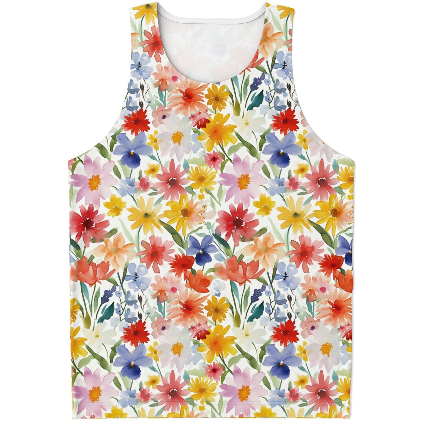 Floral Watercolor Women Unisex Tank Top, Flowers Spring Festival Yoga Workout Sexy Summer Muscle Sleeveless Shirt