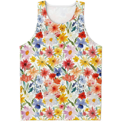 Floral Watercolor Women Unisex Tank Top, Flowers Spring Festival Yoga Workout Sexy Summer Muscle Sleeveless Shirt