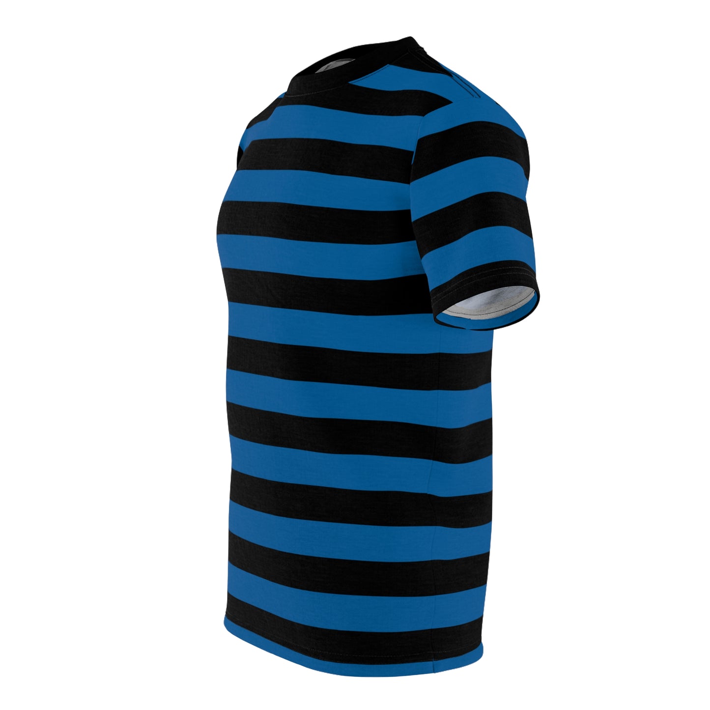 Black and Blue Striped Men T Shirt, Vintage Wide Horizontal Stripes 90s Adult Unisex Male Designer Lightweight Heavyweight Crewneck Guys Tee