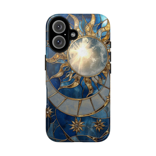 Sun Moon Tough Phone Case, Celestial Stained Glass iPhone 16 15 14 13 Pro Max 12 11 8 Plus X XR XS Galaxy S24 S23 S22 S21 Google Pixel Cover