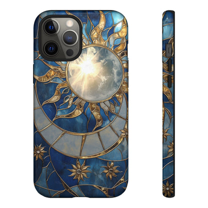 Sun Moon Tough Phone Case, Celestial Stained Glass iPhone 16 15 14 13 Pro Max 12 11 8 Plus X XR XS Galaxy S24 S23 S22 S21 Google Pixel Cover