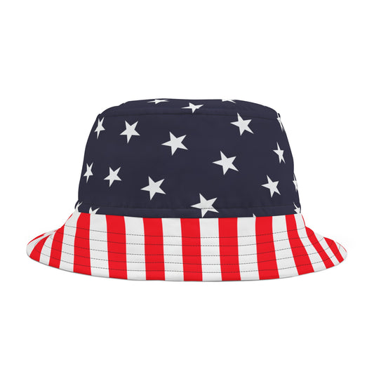 American Flag Bucket Cap Hat, Stars Stripes Red White Blue 4th of July Beach Women Men Golf Vintage Festival Cute Sun Shade Ladies Guys