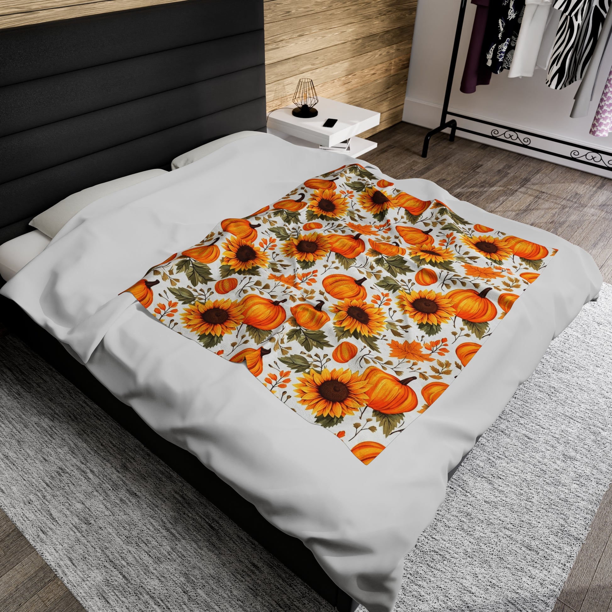 Pumpkins Sunflower Fleece Throw Blanket, Fall Thanksgiving Velveteen Soft Plush Fluffy Cozy Warm Adult Kids Small Large Sofa Bed Starcove Fashion