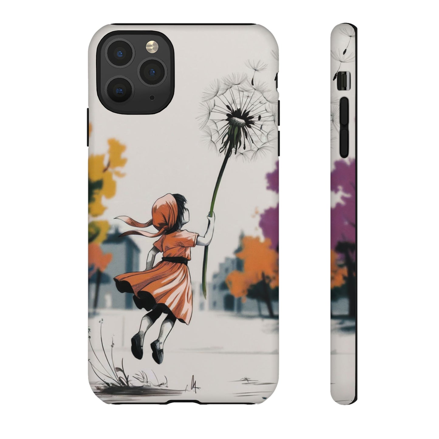 Girl Dandelion Tough Phone Case, Kids Cute Fantasy iPhone 16 15 14 13 Pro Max 12 11 8 Plus X XR XS Galaxy S24 S23 S22 S21 Google Pixel Cover